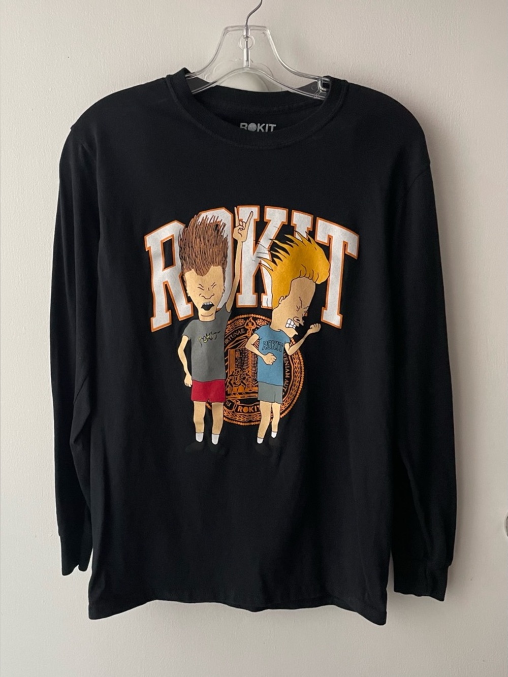 ROKIT BEAVIS & BUTTHEAD MEN’S LONG-SLEEVED TEE (SIZE S)!